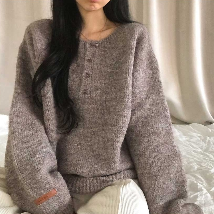 オーバーフィットヘンリーネックニット(5color) BEIGE