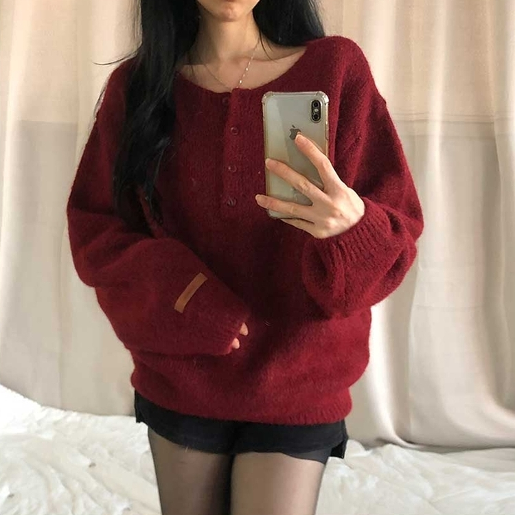 オーバーフィットヘンリーネックニット(5color) RED