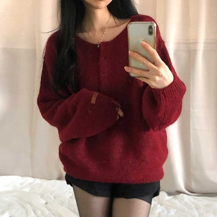 オーバーフィットヘンリーネックニット(5color) RED