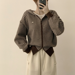 겨울까지 따뜻한 에리 팬던트 오버핏 겨울 긴팔 니트 후드 집업 루즈핏 가디건 데일리 상의 5color 브라운