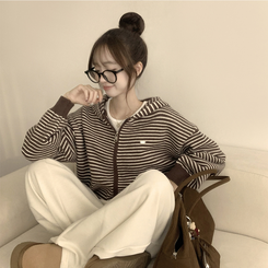 겨울까지 따뜻한 에리 팬던트 오버핏 겨울 긴팔 니트 후드 집업 루즈핏 가디건 데일리 상의 5color 브라운