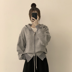 겨울까지 따뜻한 에리 팬던트 오버핏 겨울 긴팔 니트 후드 집업 루즈핏 가디건 데일리 상의 5color 그레이