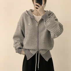 겨울까지 따뜻한 에리 팬던트 오버핏 겨울 긴팔 니트 후드 집업 루즈핏 가디건 데일리 상의 5color 그레이