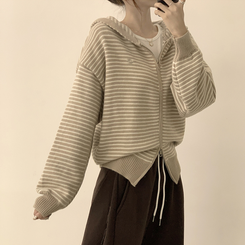 겨울까지 따뜻한 에리 팬던트 오버핏 겨울 긴팔 니트 후드 집업 루즈핏 가디건 데일리 상의 5color 베이지