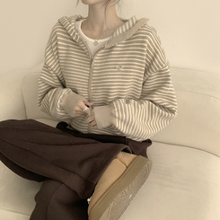 겨울까지 따뜻한 에리 팬던트 오버핏 겨울 긴팔 니트 후드 집업 루즈핏 가디건 데일리 상의 5color 베이지