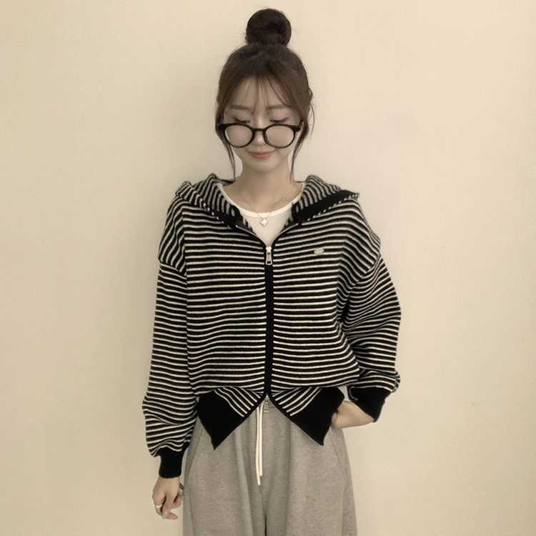 겨울까지 따뜻한 에리 팬던트 오버핏 겨울 긴팔 니트 후드 집업 루즈핏 가디건 데일리 상의 5color 블랙