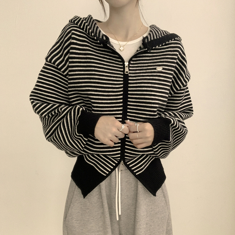 겨울까지 따뜻한 에리 팬던트 오버핏 겨울 긴팔 니트 후드 집업 루즈핏 가디건 데일리 상의 5color 블랙