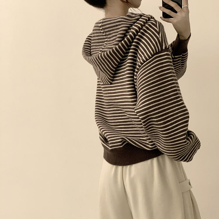 겨울까지 따뜻한 에리 팬던트 오버핏 겨울 긴팔 니트 후드 집업 루즈핏 가디건 데일리 상의 5color 브라운