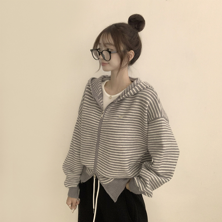 겨울까지 따뜻한 에리 팬던트 오버핏 겨울 긴팔 니트 후드 집업 루즈핏 가디건 데일리 상의 5color 그레이