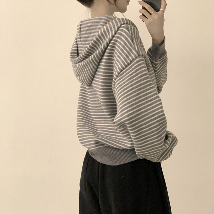 겨울까지 따뜻한 에리 팬던트 오버핏 겨울 긴팔 니트 후드 집업 루즈핏 가디건 데일리 상의 5color 그레이