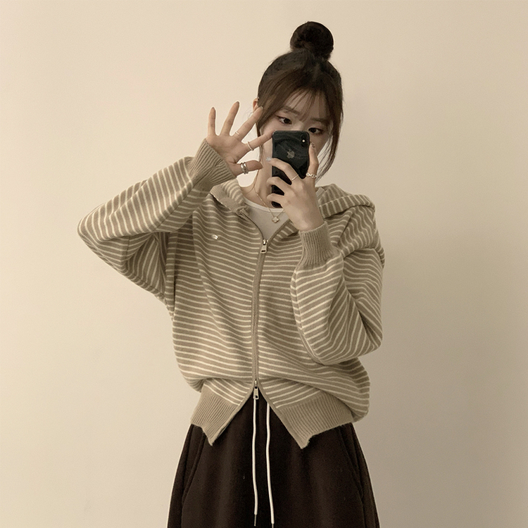 겨울까지 따뜻한 에리 팬던트 오버핏 겨울 긴팔 니트 후드 집업 루즈핏 가디건 데일리 상의 5color 베이지