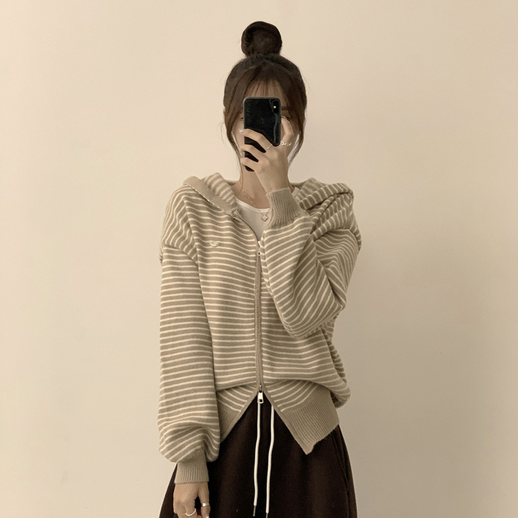 겨울까지 따뜻한 에리 팬던트 오버핏 겨울 긴팔 니트 후드 집업 루즈핏 가디건 데일리 상의 5color 베이지