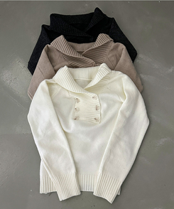 더블버튼 오프숄더 숄 니트