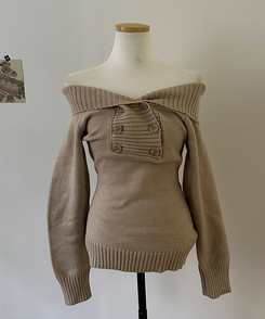 더블버튼 오프숄더 숄 니트