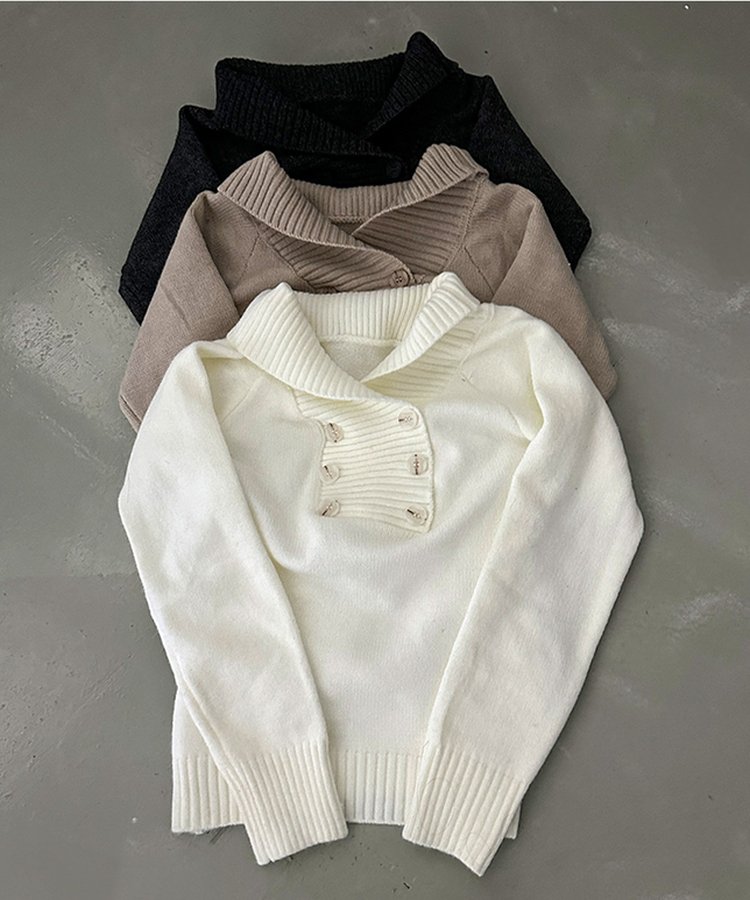 더블버튼 오프숄더 숄 니트