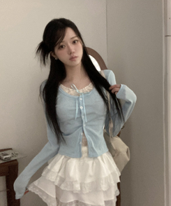 원더 레이스 레이어드 리본 발레코어 가디건 소라