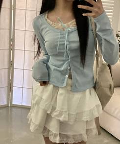 원더 레이스 레이어드 리본 발레코어 가디건 소라