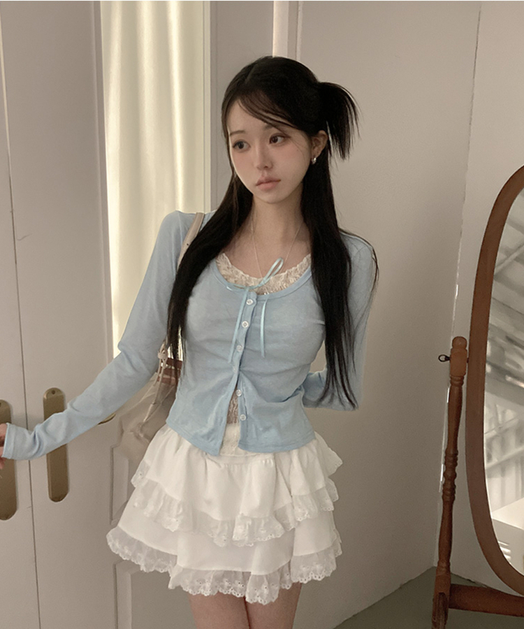 원더 레이스 레이어드 리본 발레코어 가디건 소라