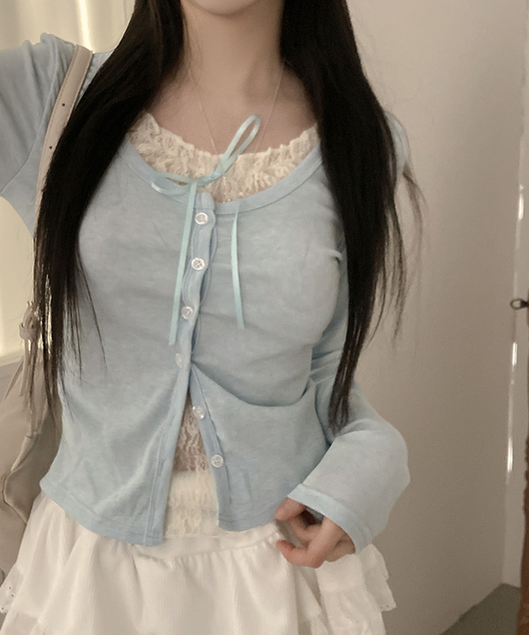 원더 레이스 레이어드 리본 발레코어 가디건 소라