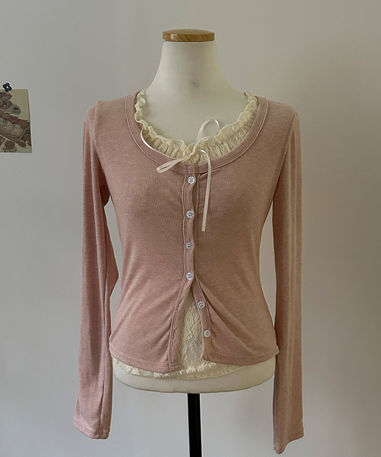 원더 레이스 레이어드 리본 발레코어 가디건
