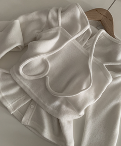 세컨드 기모 끈 레이어드 여리핏 니트탑 버튼 가디건 세트