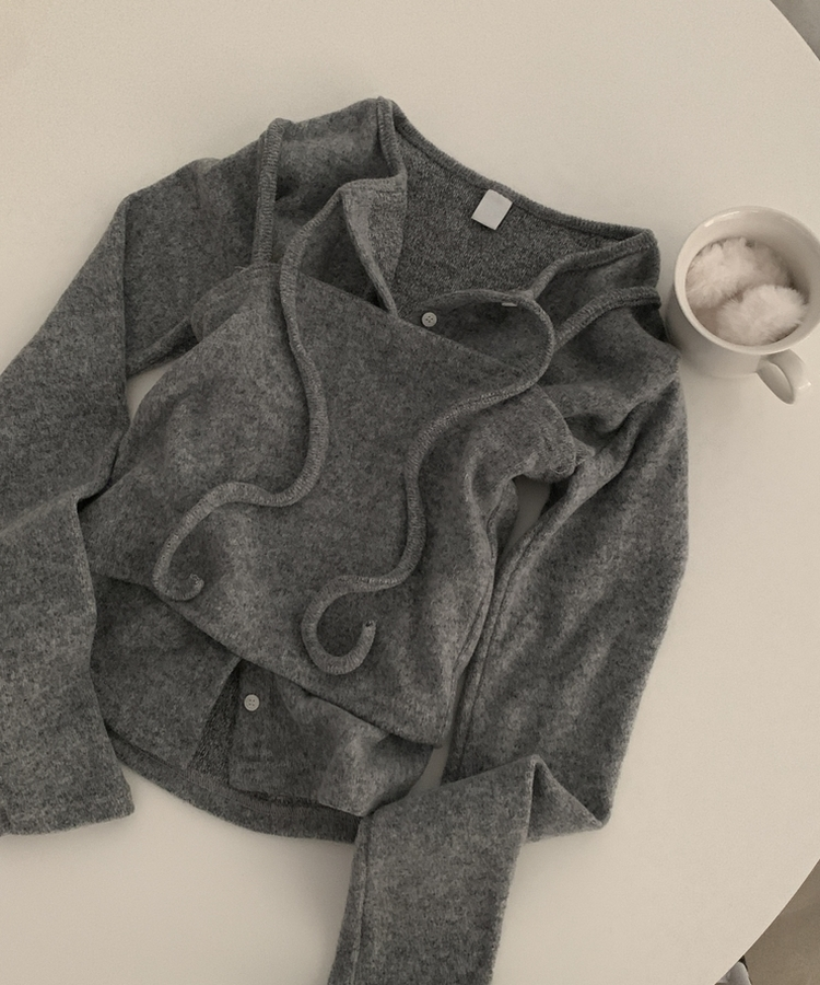 세컨드 기모 끈 레이어드 여리핏 니트탑 버튼 가디건 세트