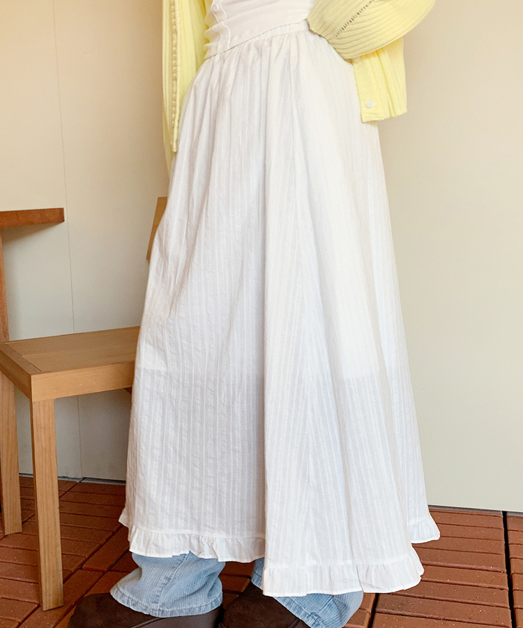アイレットフリルロングスカート IVORY