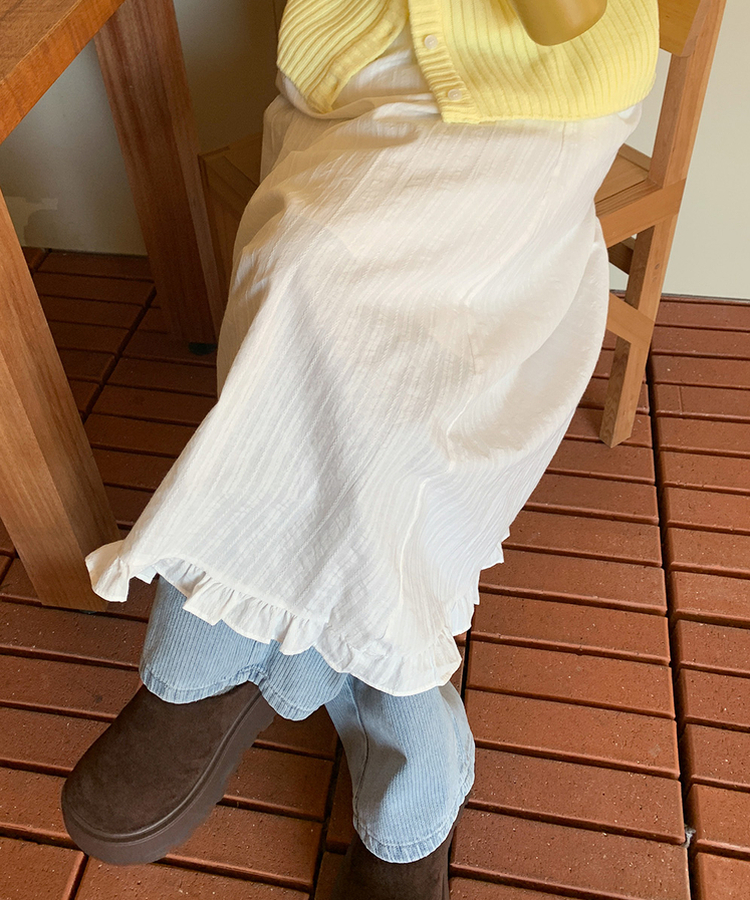 アイレットフリルロングスカート IVORY