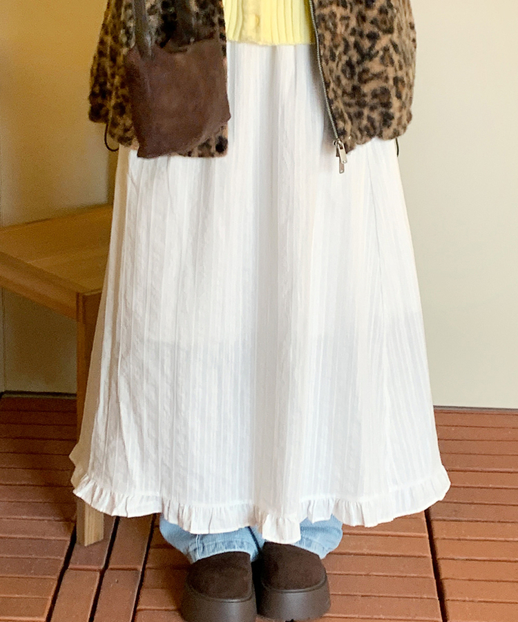 アイレットフリルロングスカート IVORY