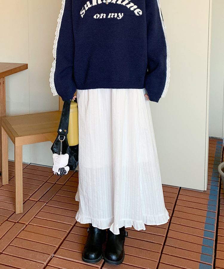 アイレットフリルロングスカート IVORY