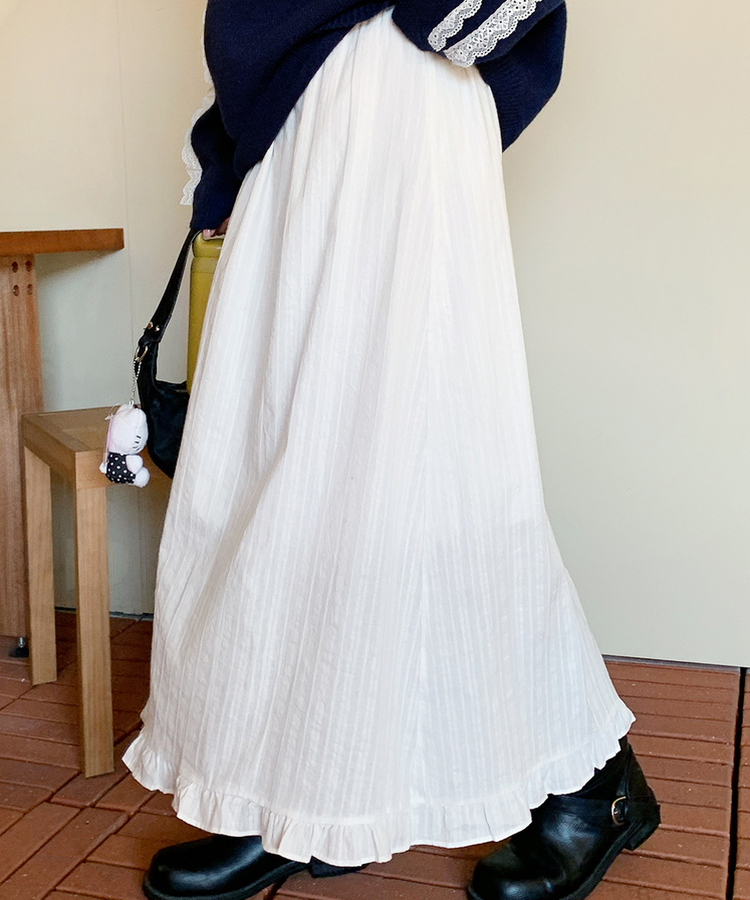 アイレットフリルロングスカート IVORY