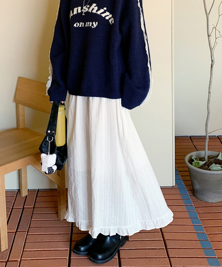 アイレットフリルロングスカート IVORY
