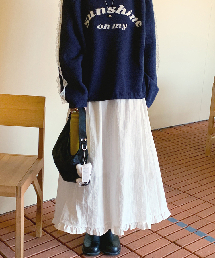 アイレットフリルロングスカート IVORY