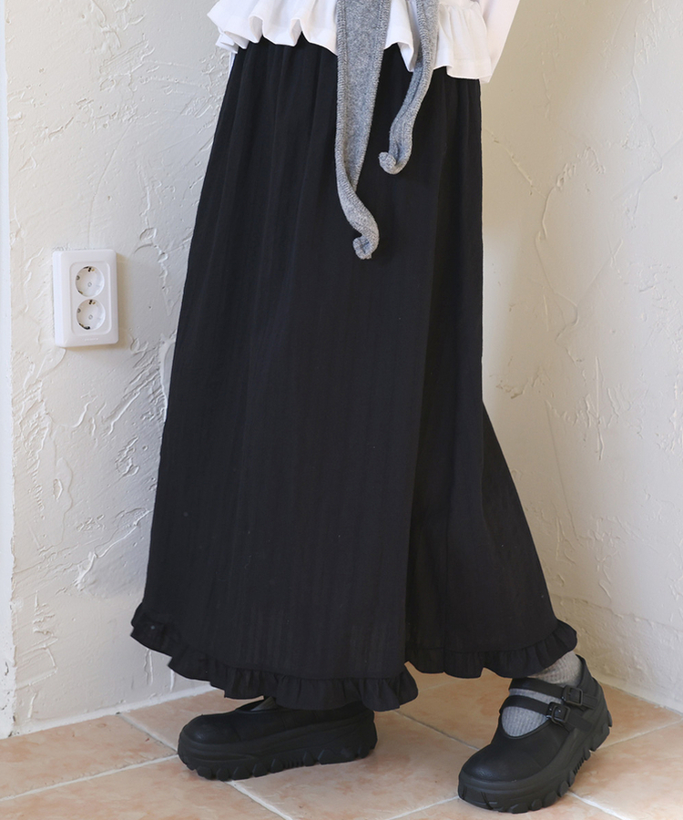 アイレットフリルロングスカート BLACK