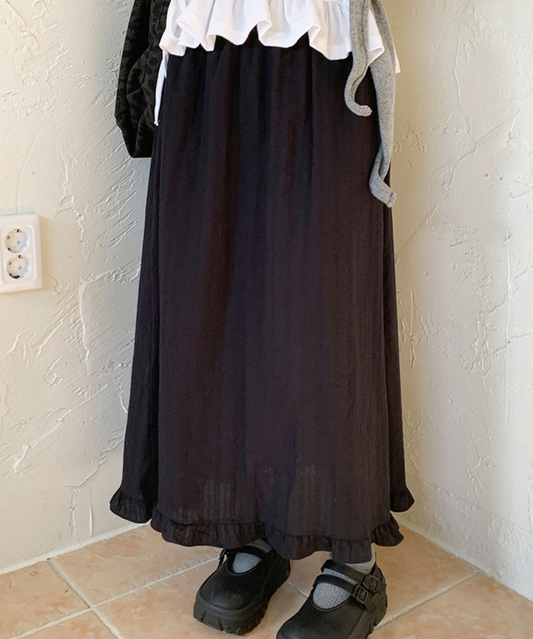 アイレットフリルロングスカート BLACK
