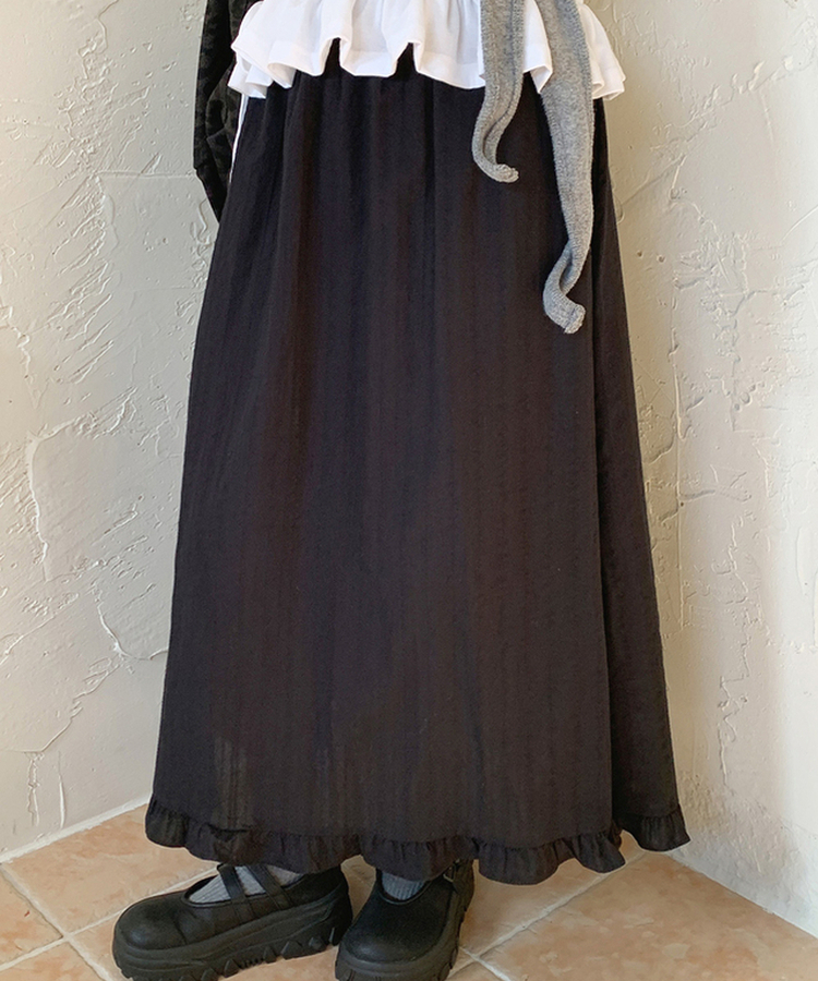アイレットフリルロングスカート BLACK