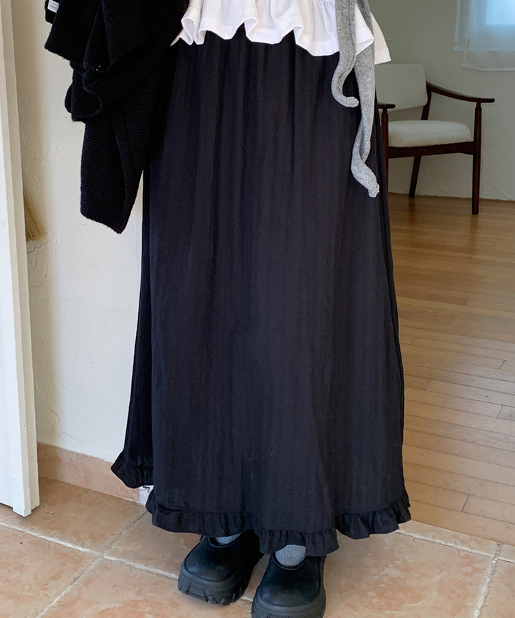 アイレットフリルロングスカート BLACK