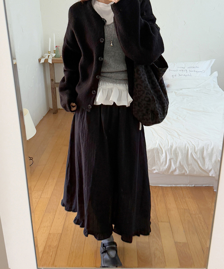 アイレットフリルロングスカート BLACK