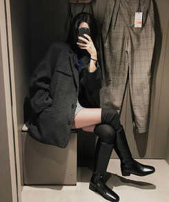 ベーシックスクエアロングブーツ BLACK