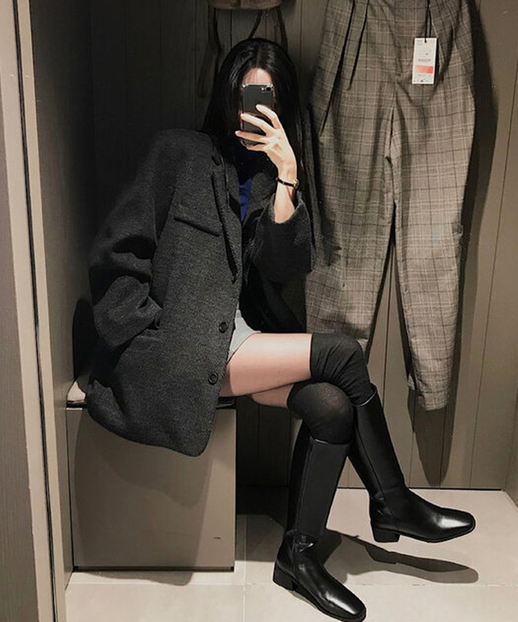 ベーシックスクエアロングブーツ BLACK