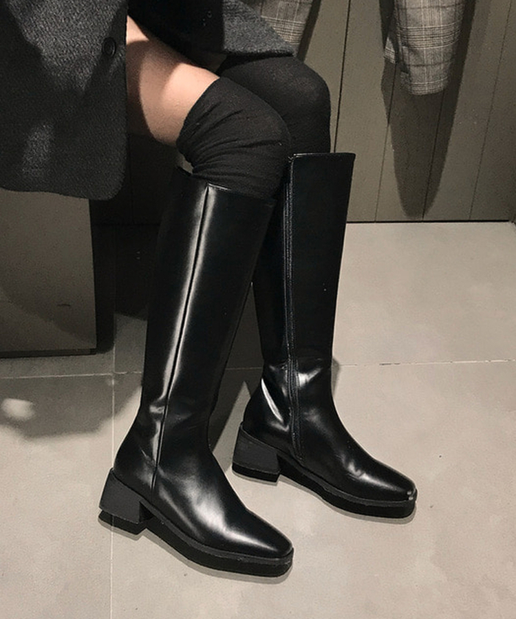 ベーシックスクエアロングブーツ BLACK
