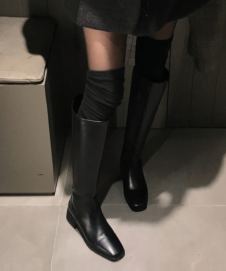 ベーシックスクエアロングブーツ BLACK