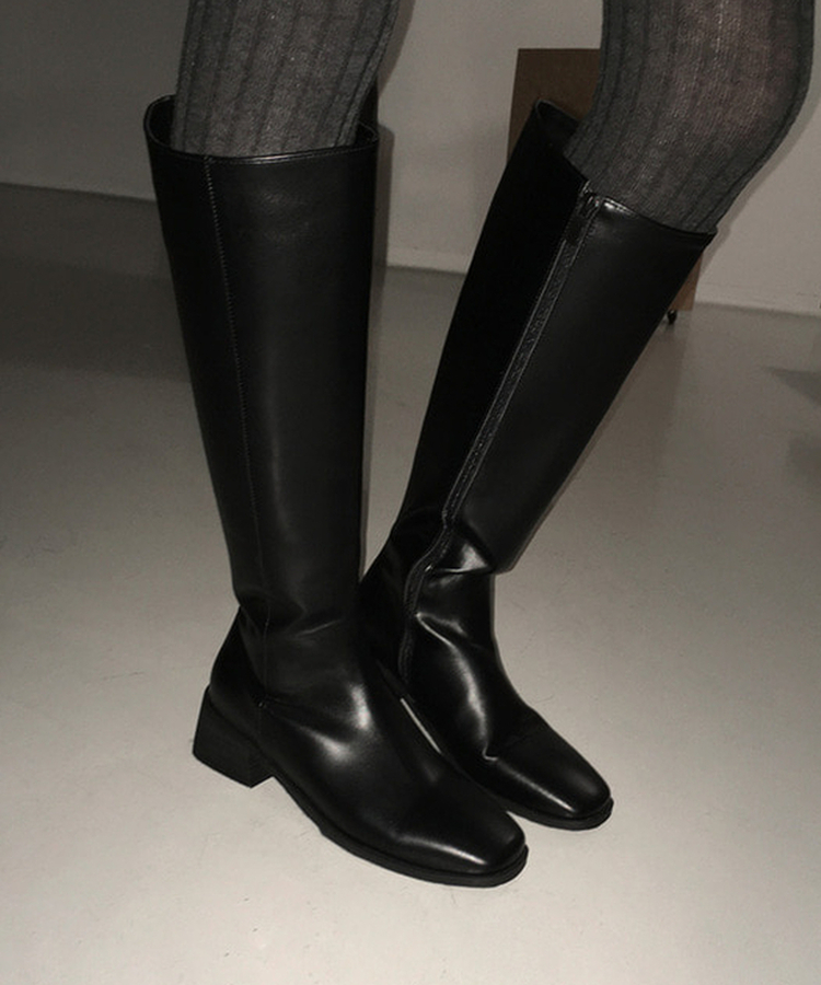 ベーシックスクエアロングブーツ BLACK