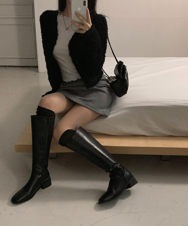 ベーシックスクエアロングブーツ BLACK
