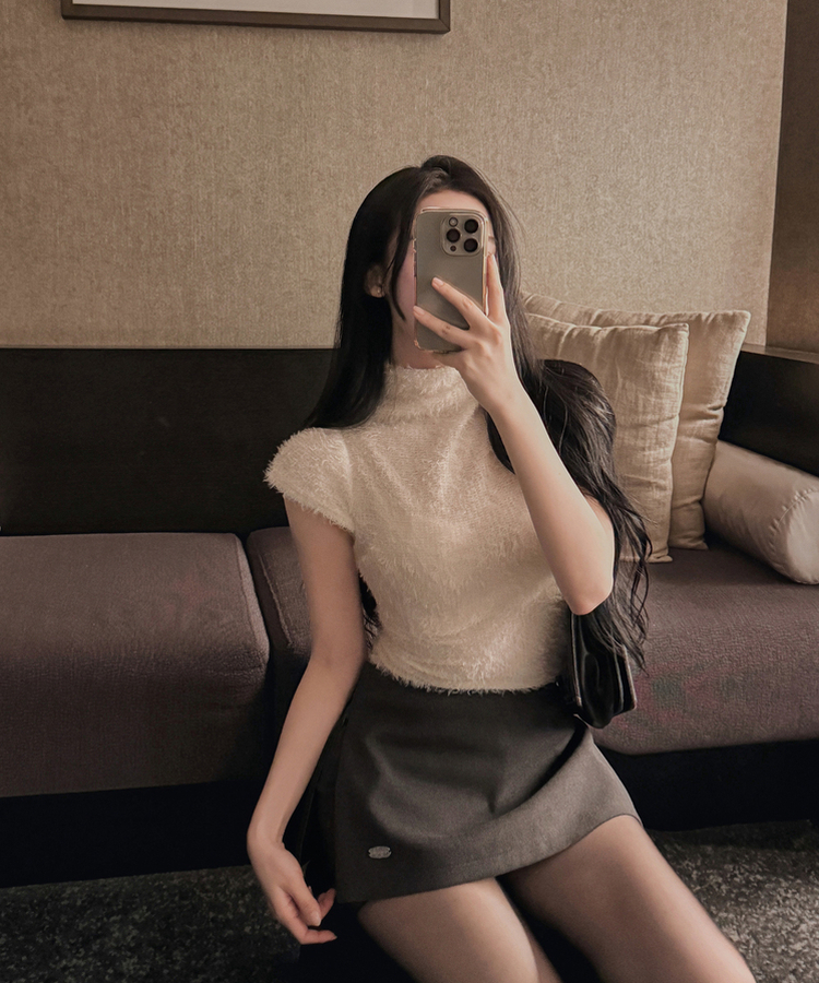 ハーフネックファーフェアリー半袖Tシャツ IVORY