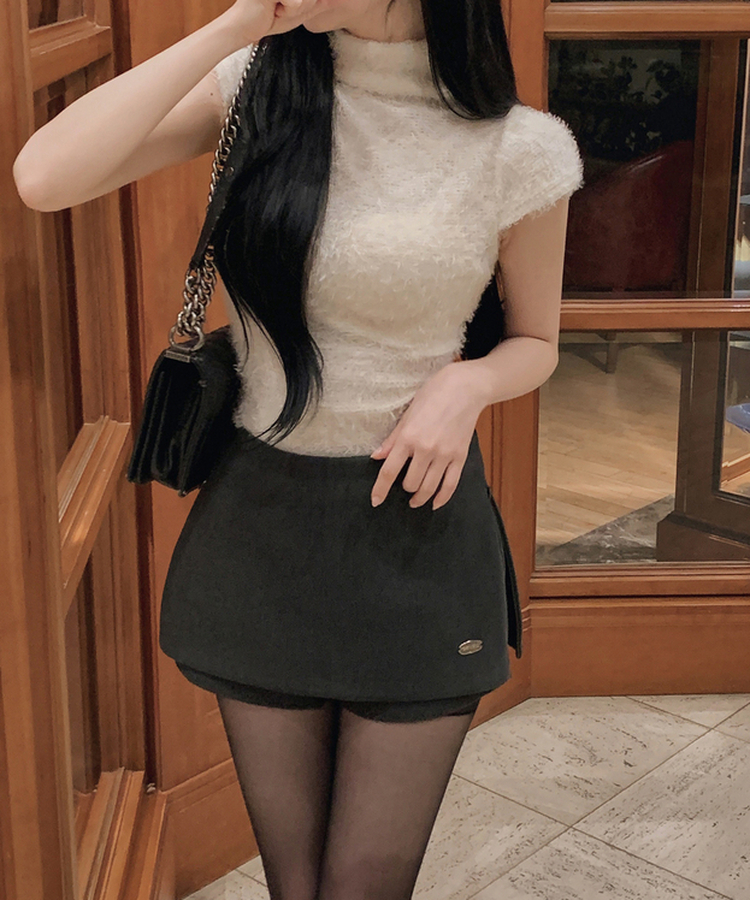 ハーフネックファーフェアリー半袖Tシャツ IVORY