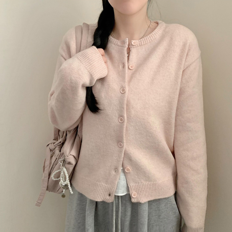 비비 라운드넥 긴팔 니트 가디건 파스텔 핑크 소라 봄 봄옷 니트가디건 봄가디건 벚꽃 가을 가을옷 핑크