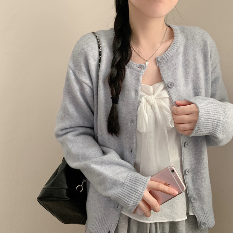 비비 라운드넥 긴팔 니트 가디건 파스텔 핑크 소라 봄 봄옷 니트가디건 봄가디건 벚꽃 가을 가을옷 소라