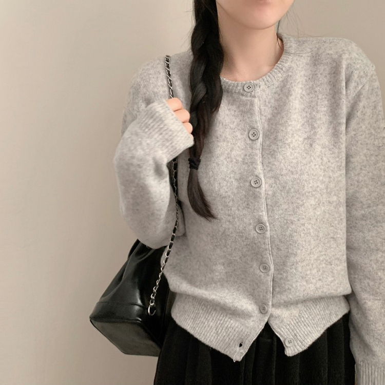 비비 라운드넥 긴팔 니트 가디건 파스텔 핑크 소라 봄 봄옷 니트가디건 봄가디건 벚꽃 가을 가을옷 그레이