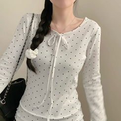 삐삐 도트 캉캉 라운드넥 긴팔 티셔츠 롱슬리브 긴팔티 봄 봄옷 레이어드 모리걸 화이트